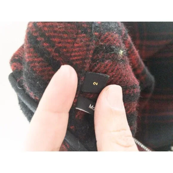 The Kooples Buffalo Plaid Red Wool Sweater Coat Fringe  SZ M - Picture 11 of 13